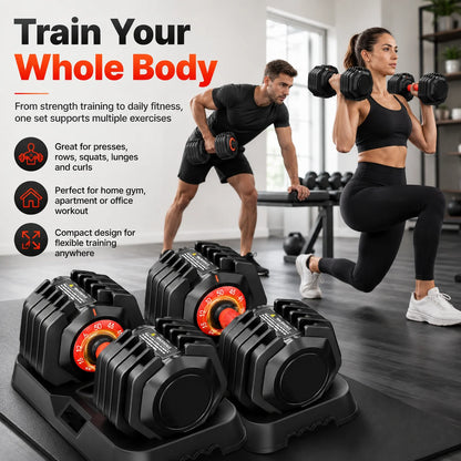 50LB Adjustable Weight Dumbbell Set Pair, Multi Weight