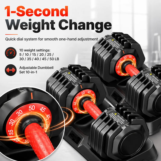 50LB Adjustable Weight Dumbbell Set Pair, Multi Weight