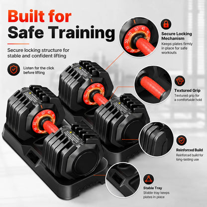 50LB Adjustable Weight Dumbbell Set Pair, Multi Weight