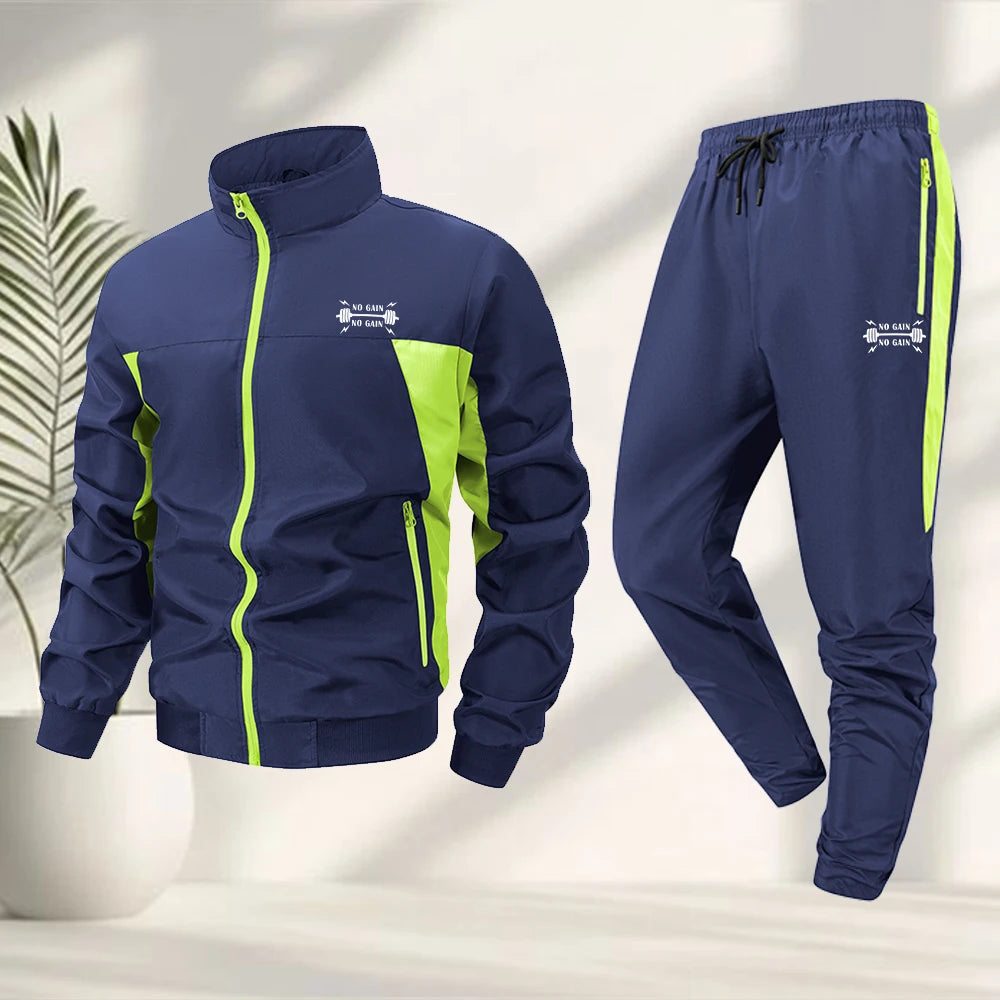Men's Fun Weightlifting Print Sports 2 Piece Set Zipper