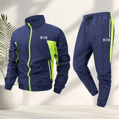 Men's Fun Weightlifting Print Sports 2 Piece Set Zipper