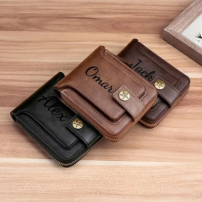 Custom Name Men's Wallet Gift Stylish Brown Faux