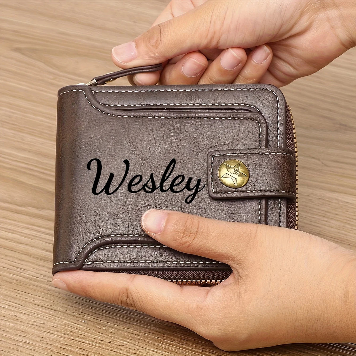 Custom Name Men's Wallet Gift Stylish Brown Faux