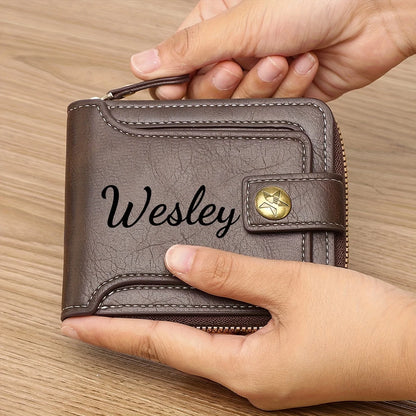 Custom Name Men's Wallet Gift Stylish Brown Faux