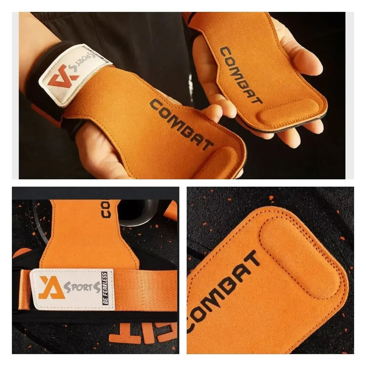 3-layers Cowhide Gym Gloves Grips Anti-Skid Weight