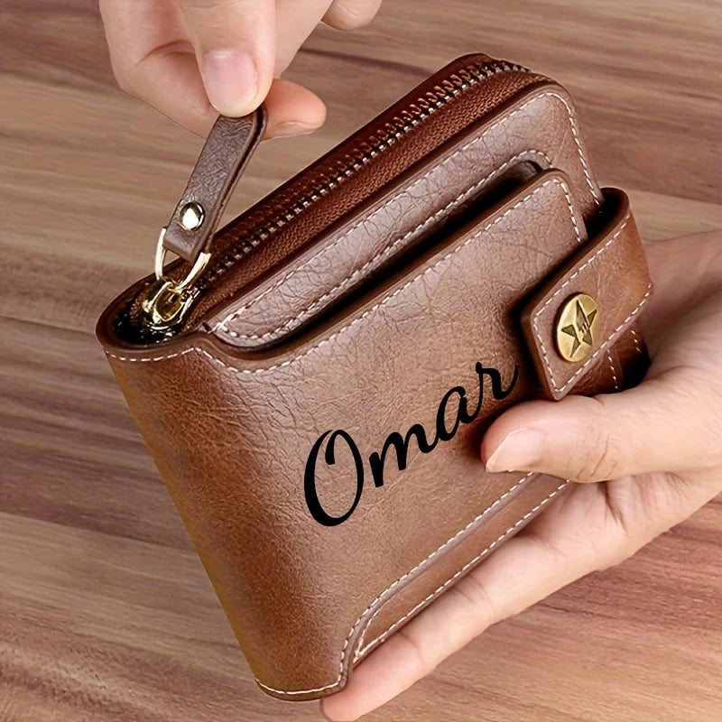 Custom Name Men's Wallet Gift Stylish Brown Faux