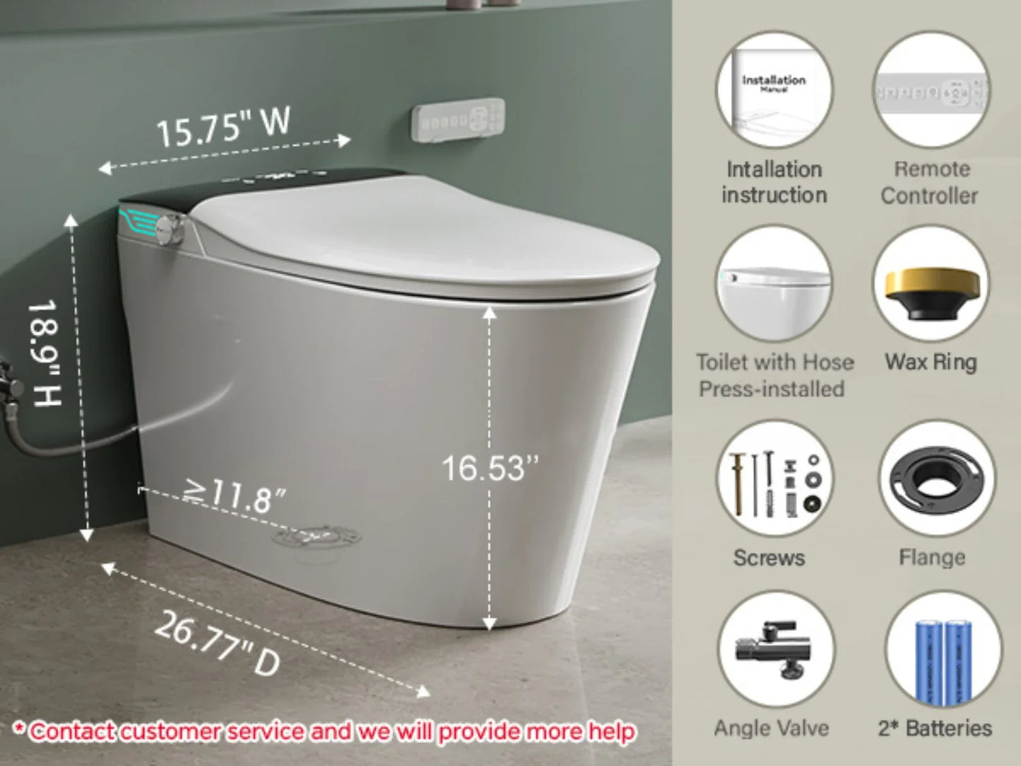 Elongated Smart Toilet with Bidet Built in