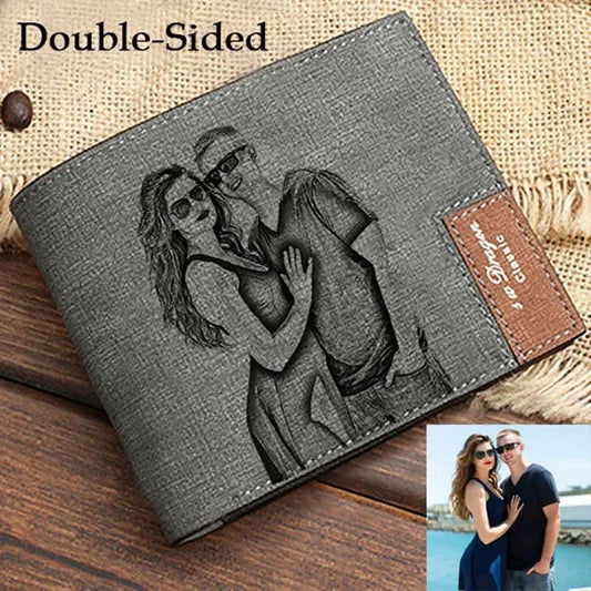Men's Engraved Photo Wallet PU Leather