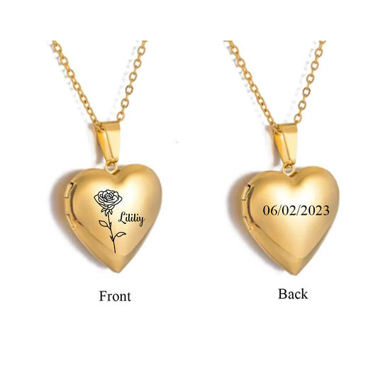 Custom Personalized Heart Birth Flower Locket