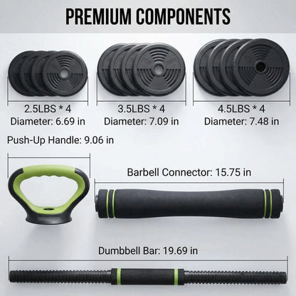 Adjustable Weight Set 44 Lbs, 4-in-1 Dumbbell Set