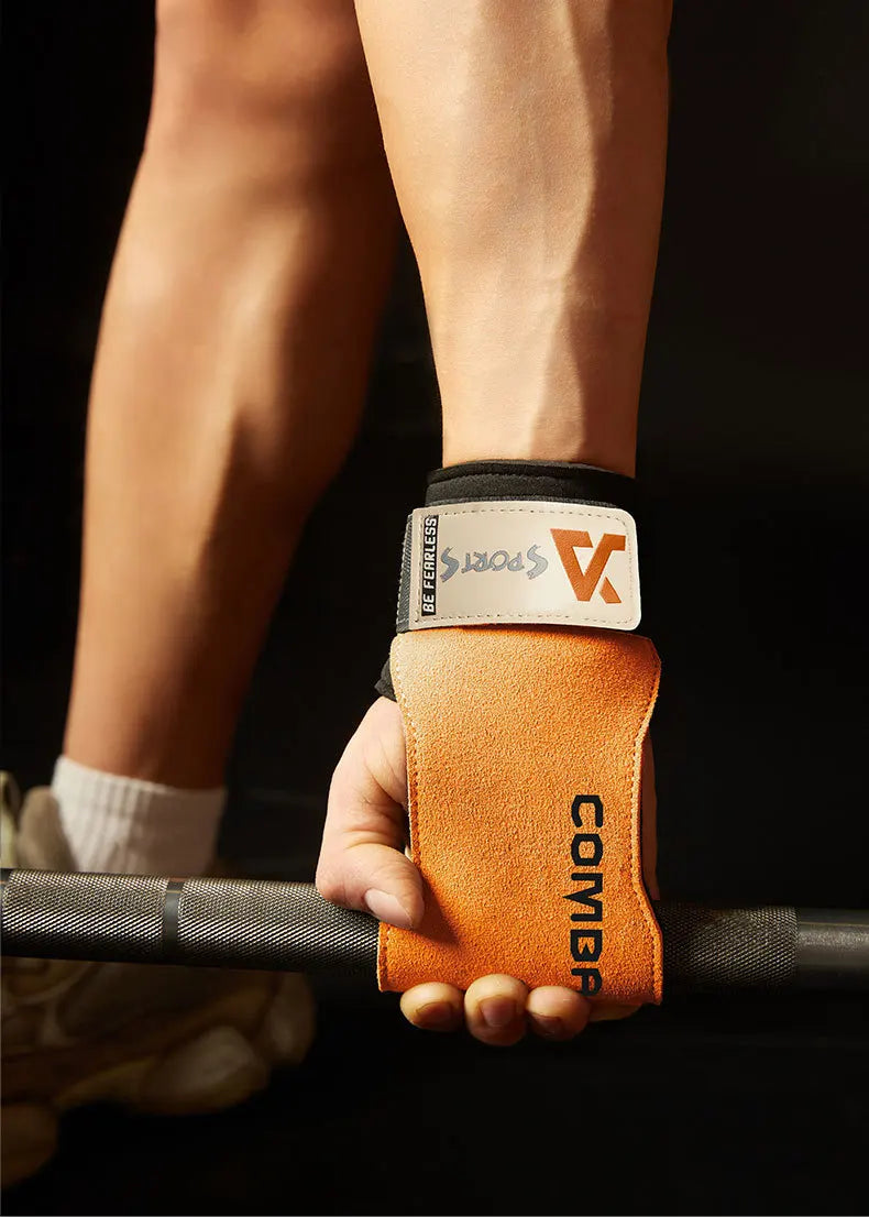 3-layers Cowhide Gym Gloves Grips Anti-Skid Weight
