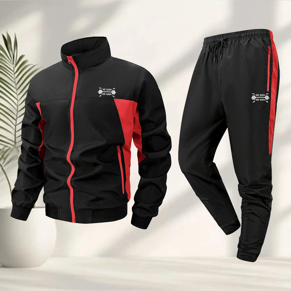 Men's Fun Weightlifting Print Sports 2 Piece Set Zipper