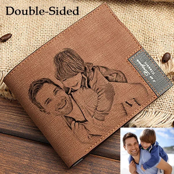 Men's Engraved Photo Wallet PU Leather