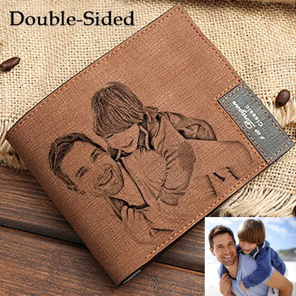 Men's Engraved Photo Wallet PU Leather