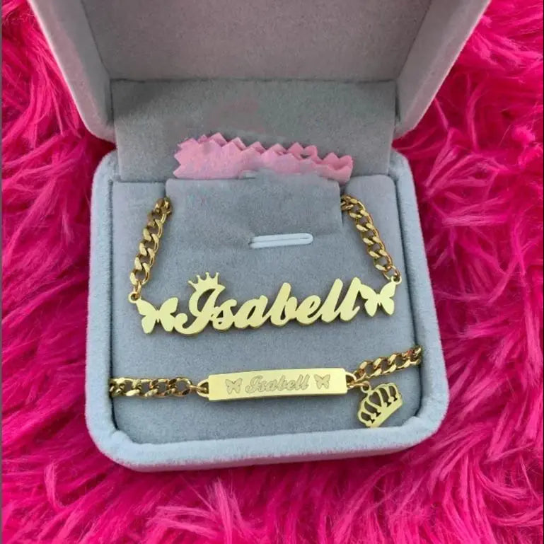 Custom Crown Butterfly Name Necklace Bracelet