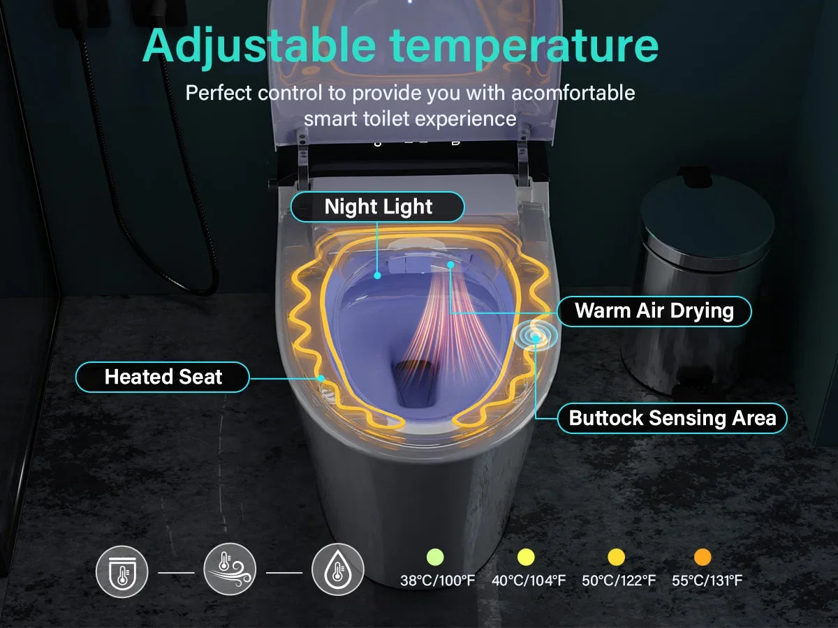 Elongated Smart Toilet with Bidet Built in