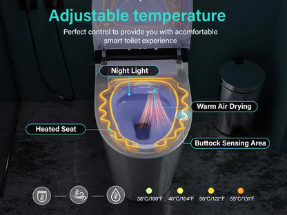 Elongated Smart Toilet with Bidet Built in