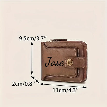 Custom Name Men's Wallet Gift Stylish Brown Faux