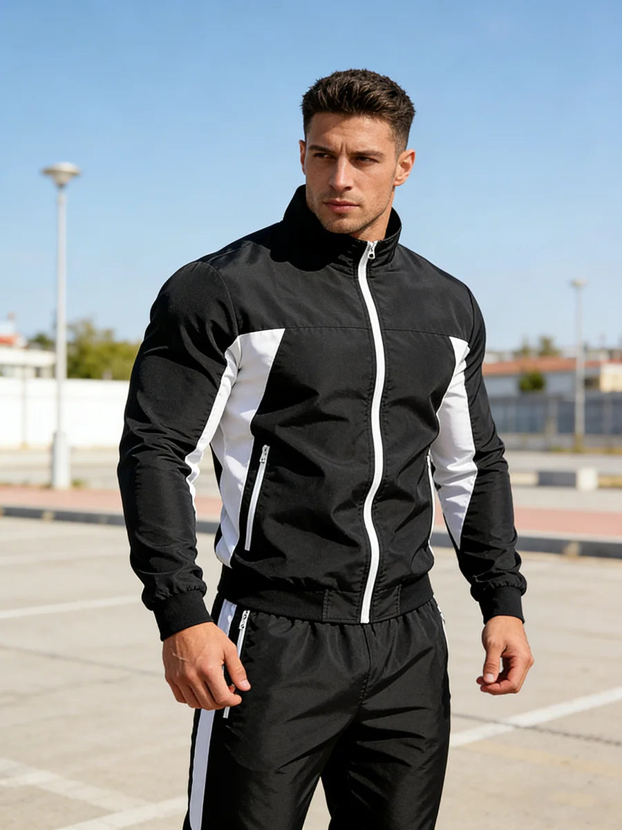 Men's Fun Weightlifting Print Sports 2 Piece Set Zipper