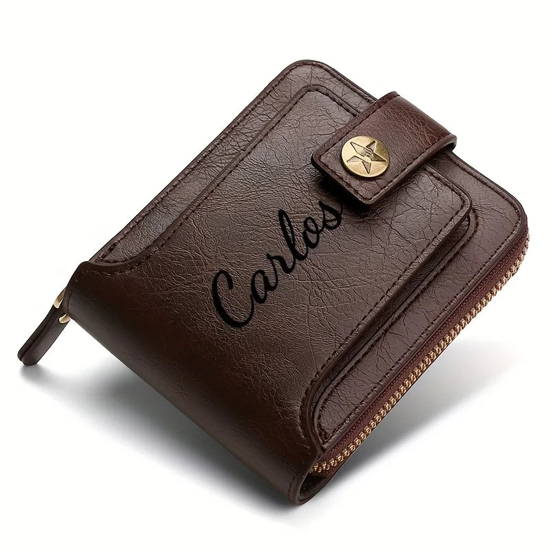 Custom Name Men's Wallet Gift Stylish Brown Faux