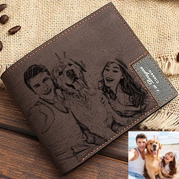Men's Engraved Photo Wallet PU Leather