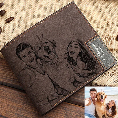 Men's Engraved Photo Wallet PU Leather
