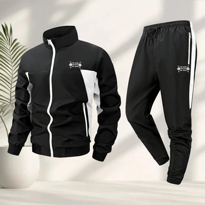 Men's Fun Weightlifting Print Sports 2 Piece Set Zipper