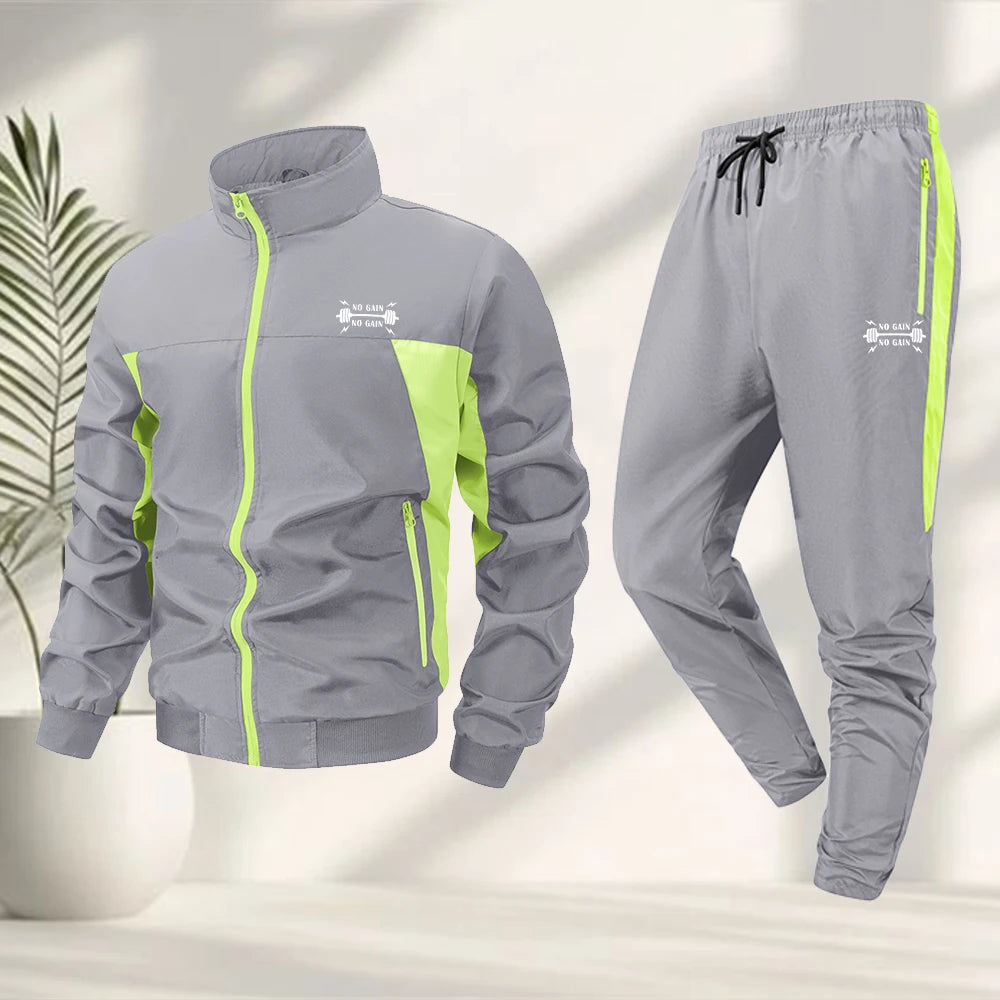 Men's Fun Weightlifting Print Sports 2 Piece Set Zipper