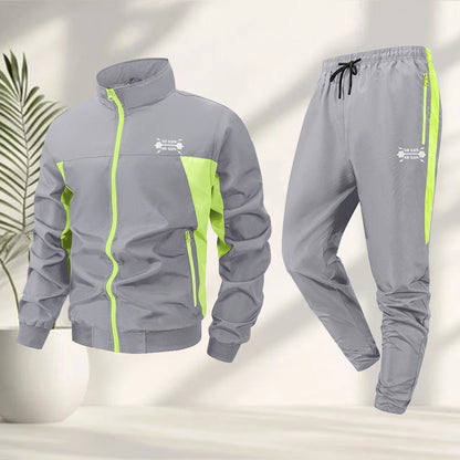 Men's Fun Weightlifting Print Sports 2 Piece Set Zipper