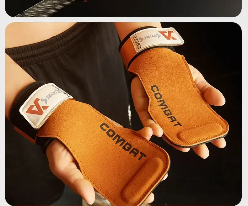 3-layers Cowhide Gym Gloves Grips Anti-Skid Weight