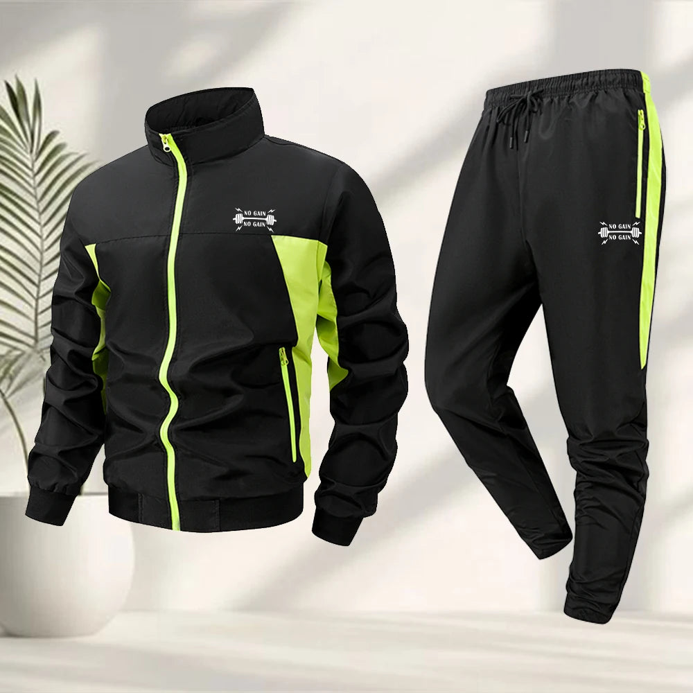 Men's Fun Weightlifting Print Sports 2 Piece Set Zipper