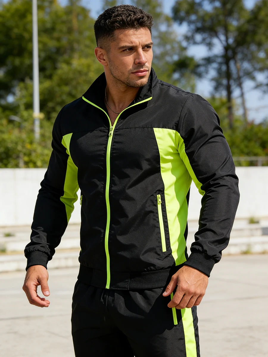 Men's Fun Weightlifting Print Sports 2 Piece Set Zipper