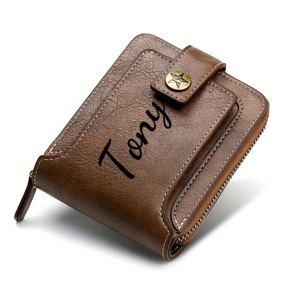 Custom Name Men's Wallet Gift Stylish Brown Faux